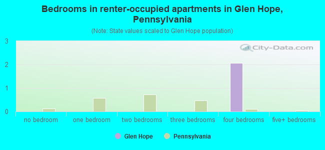 Bedrooms in renter-occupied apartments in Glen Hope, Pennsylvania