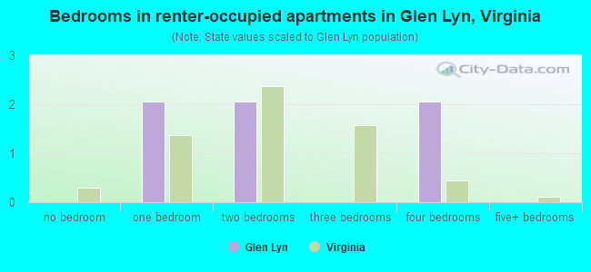Bedrooms in renter-occupied apartments in Glen Lyn, Virginia