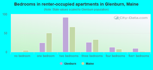 Bedrooms in renter-occupied apartments in Glenburn, Maine