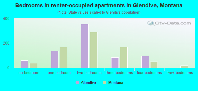 Bedrooms in renter-occupied apartments in Glendive, Montana