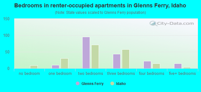 Bedrooms in renter-occupied apartments in Glenns Ferry, Idaho