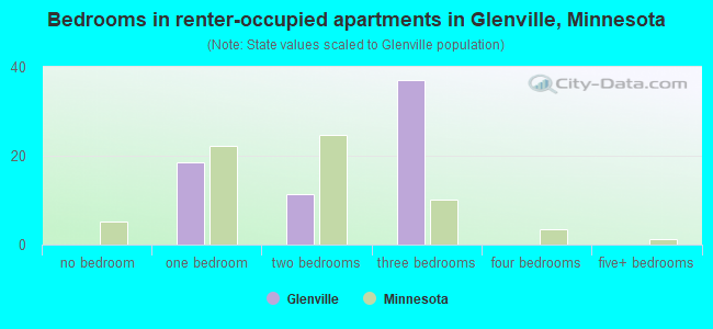 Bedrooms in renter-occupied apartments in Glenville, Minnesota