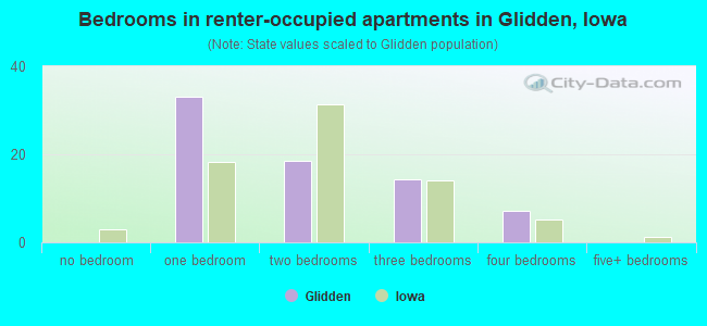 Bedrooms in renter-occupied apartments in Glidden, Iowa