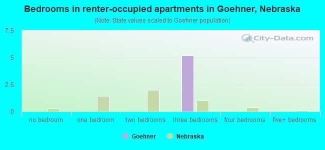 Bedrooms in renter-occupied apartments in Goehner, Nebraska