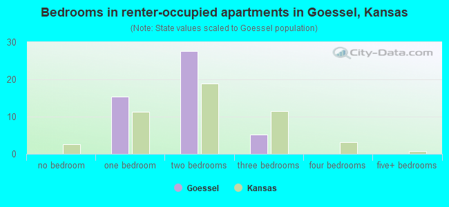 Bedrooms in renter-occupied apartments in Goessel, Kansas