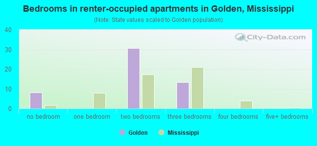 Bedrooms in renter-occupied apartments in Golden, Mississippi