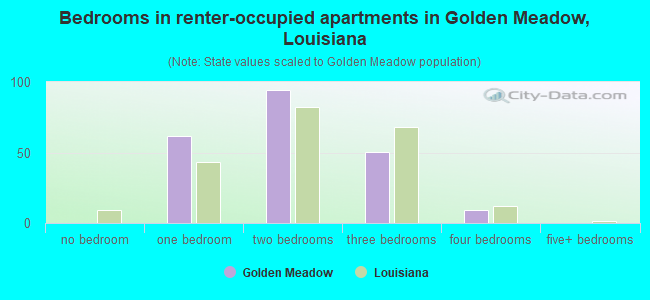 Bedrooms in renter-occupied apartments in Golden Meadow, Louisiana