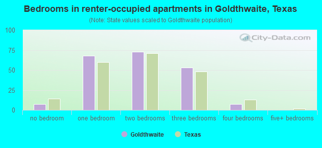 Bedrooms in renter-occupied apartments in Goldthwaite, Texas