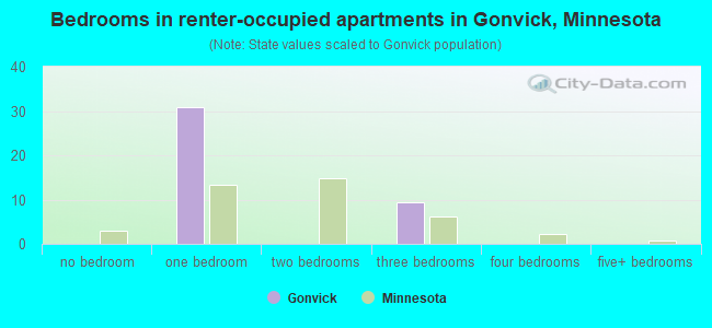 Bedrooms in renter-occupied apartments in Gonvick, Minnesota