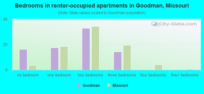 Bedrooms in renter-occupied apartments in Goodman, Missouri