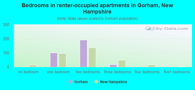 Bedrooms in renter-occupied apartments in Gorham, New Hampshire