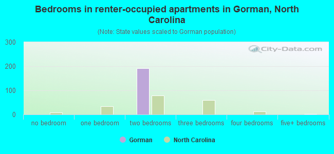 Bedrooms in renter-occupied apartments in Gorman, North Carolina