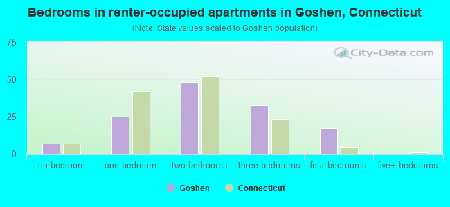 Bedrooms in renter-occupied apartments in Goshen, Connecticut