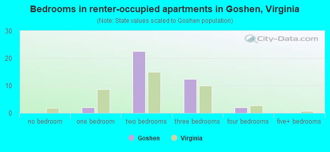 Bedrooms in renter-occupied apartments in Goshen, Virginia