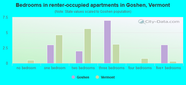 Bedrooms in renter-occupied apartments in Goshen, Vermont