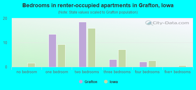 Bedrooms in renter-occupied apartments in Grafton, Iowa