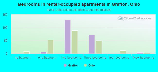 Bedrooms in renter-occupied apartments in Grafton, Ohio