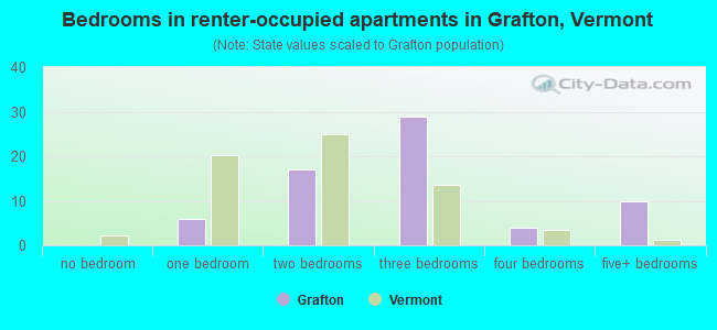 Bedrooms in renter-occupied apartments in Grafton, Vermont