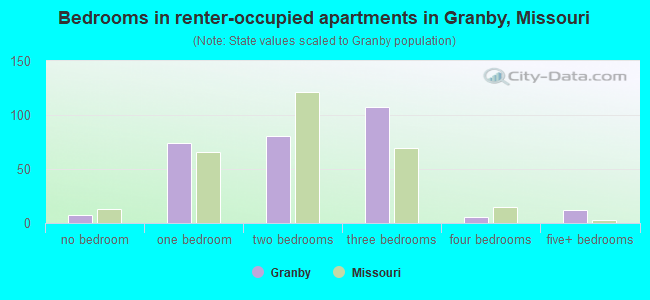 Bedrooms in renter-occupied apartments in Granby, Missouri