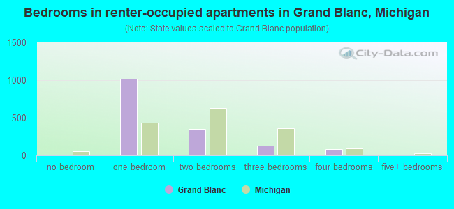 Bedrooms in renter-occupied apartments in Grand Blanc, Michigan