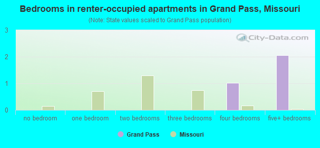 Bedrooms in renter-occupied apartments in Grand Pass, Missouri