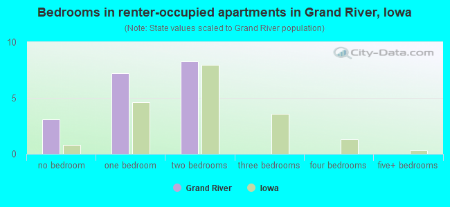 Bedrooms in renter-occupied apartments in Grand River, Iowa