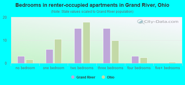 Bedrooms in renter-occupied apartments in Grand River, Ohio