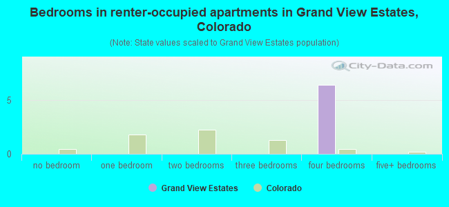 Bedrooms in renter-occupied apartments in Grand View Estates, Colorado