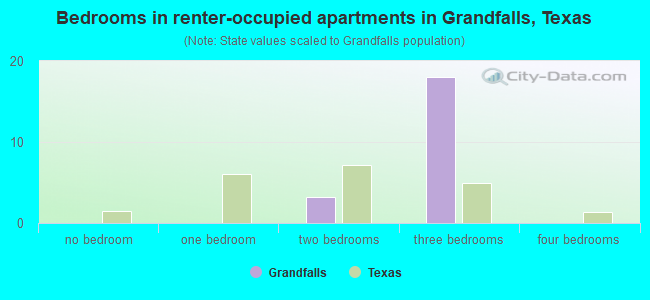 Bedrooms in renter-occupied apartments in Grandfalls, Texas