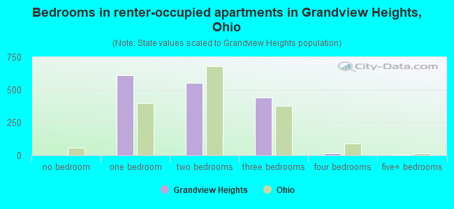 Bedrooms in renter-occupied apartments in Grandview Heights, Ohio