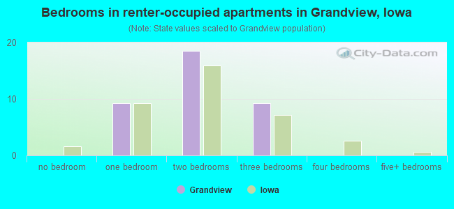 Bedrooms in renter-occupied apartments in Grandview, Iowa