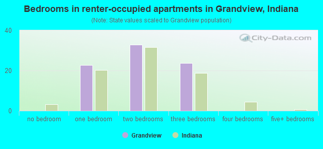 Bedrooms in renter-occupied apartments in Grandview, Indiana