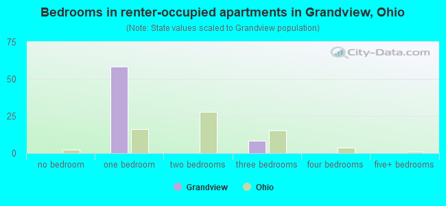 Bedrooms in renter-occupied apartments in Grandview, Ohio