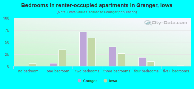 Bedrooms in renter-occupied apartments in Granger, Iowa