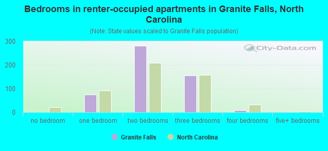 Bedrooms in renter-occupied apartments in Granite Falls, North Carolina