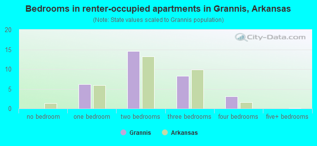Bedrooms in renter-occupied apartments in Grannis, Arkansas