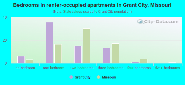 Bedrooms in renter-occupied apartments in Grant City, Missouri