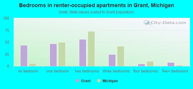 Bedrooms in renter-occupied apartments in Grant, Michigan