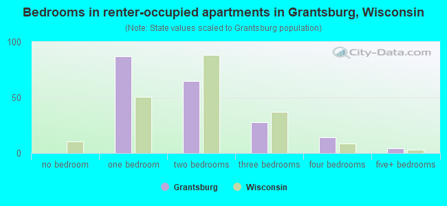 Bedrooms in renter-occupied apartments in Grantsburg, Wisconsin