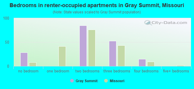 Bedrooms in renter-occupied apartments in Gray Summit, Missouri