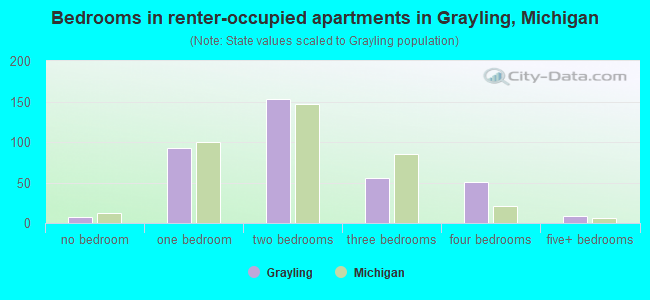 Bedrooms in renter-occupied apartments in Grayling, Michigan