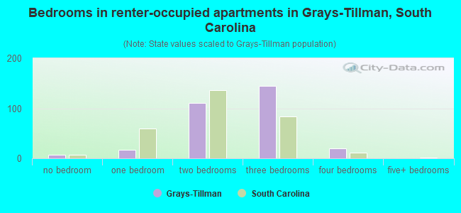 Bedrooms in renter-occupied apartments in Grays-Tillman, South Carolina