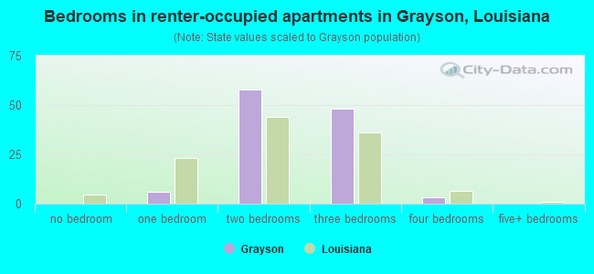 Bedrooms in renter-occupied apartments in Grayson, Louisiana