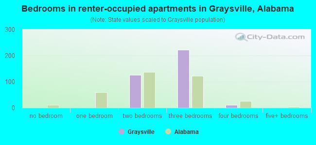Bedrooms in renter-occupied apartments in Graysville, Alabama