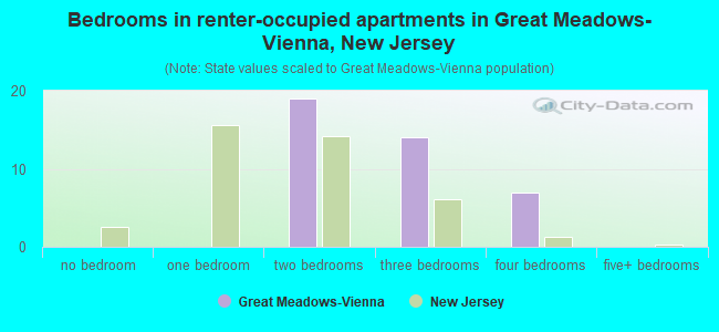 Bedrooms in renter-occupied apartments in Great Meadows-Vienna, New Jersey