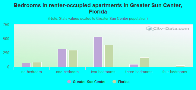 Bedrooms in renter-occupied apartments in Greater Sun Center, Florida