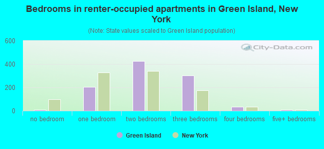 Bedrooms in renter-occupied apartments in Green Island, New York