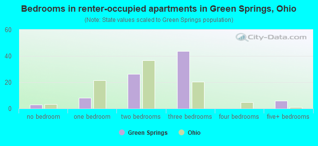 Bedrooms in renter-occupied apartments in Green Springs, Ohio