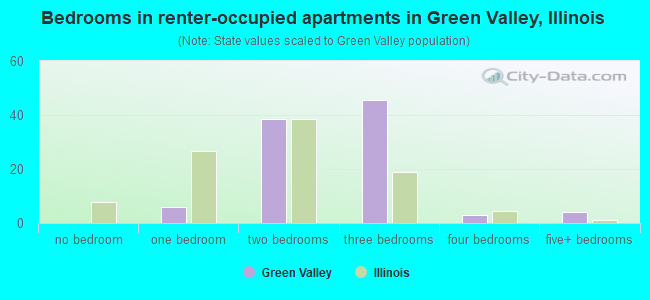 Bedrooms in renter-occupied apartments in Green Valley, Illinois