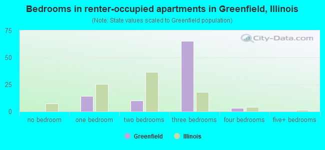Bedrooms in renter-occupied apartments in Greenfield, Illinois